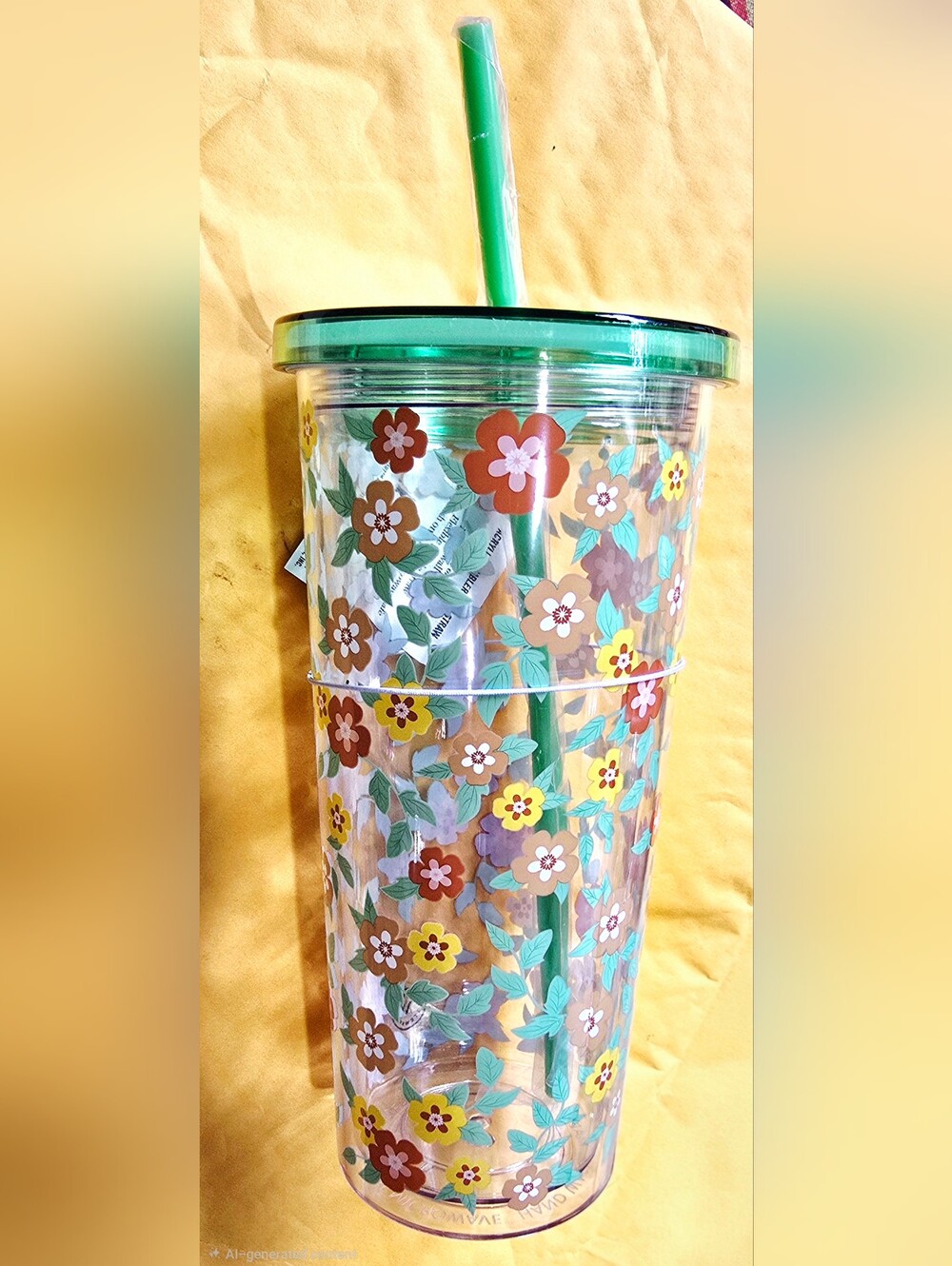 NEW! Martha Stewart Acrylic Tumbler with Straw, Floral Cloud Dancer 24 oz